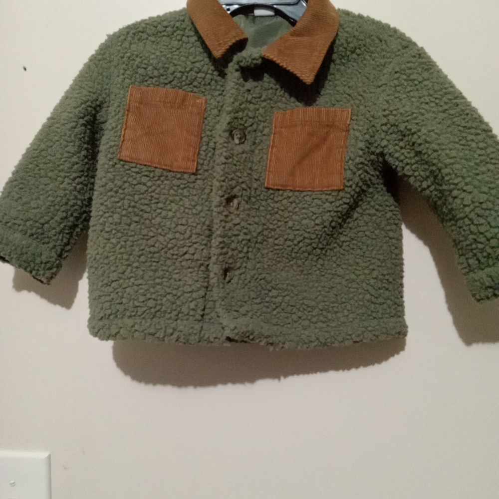 Old Navy Olive Jacket with condroy  Tan Details Boys size 12-18 months
